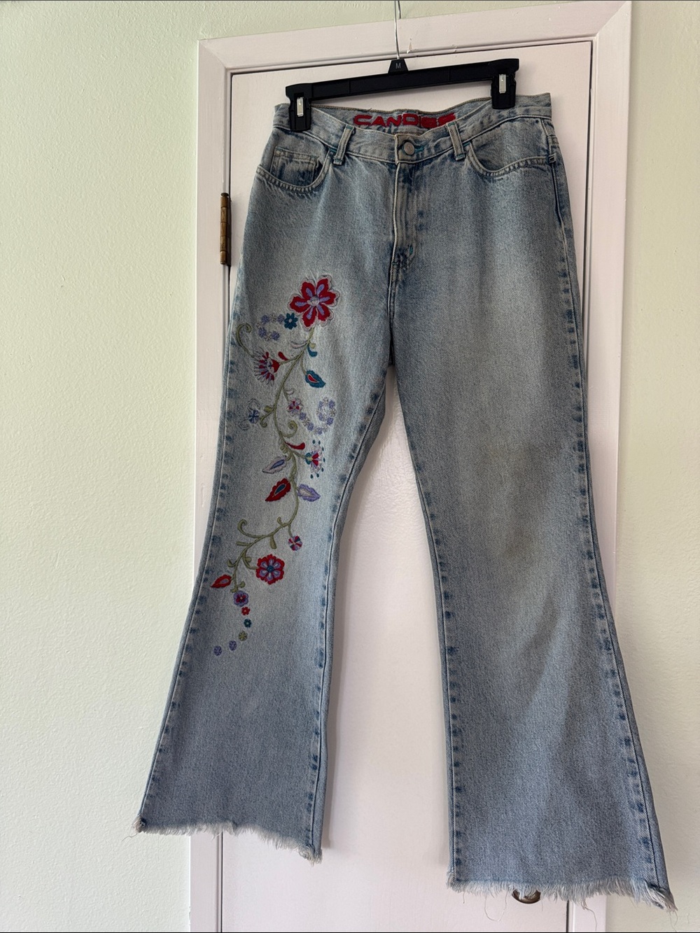 Candie's Light Blue Flare Jeans with Embroidered Floral Accent